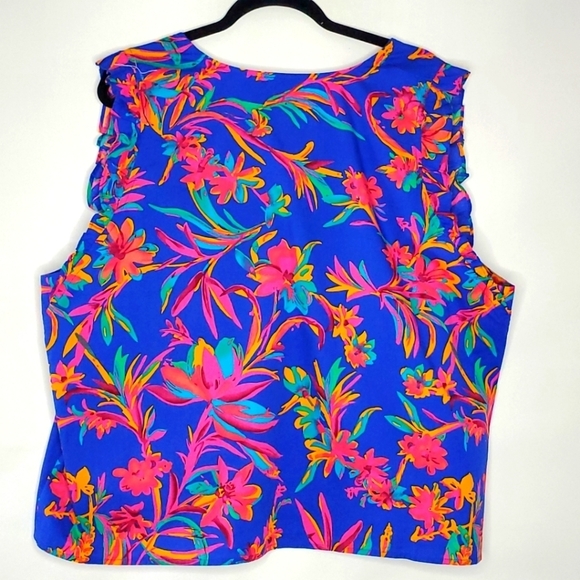 J. Crew Sleeveless Ruffle Top Size 3X Floral V-Neck Popover Spring Blouse NEW - Picture 7 of 13